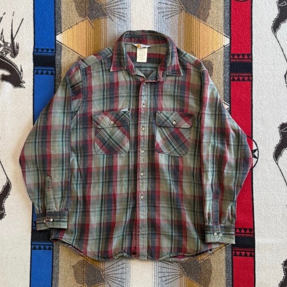 Vintage 90s Men’s Carhartt Button Up Flannel Shirt Size 2XL Nature Outdoor USA